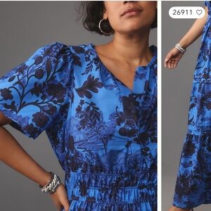 Anthropologie Somerset Maxi dress plus 24 blue and black floral